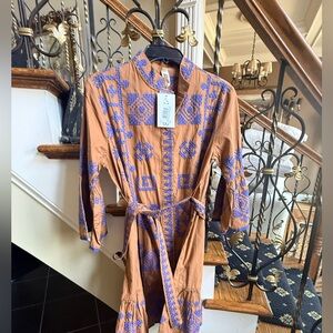 Uncle Frank NWT Cross Stitched Dress. S. Beautiful colors. Button front .belted